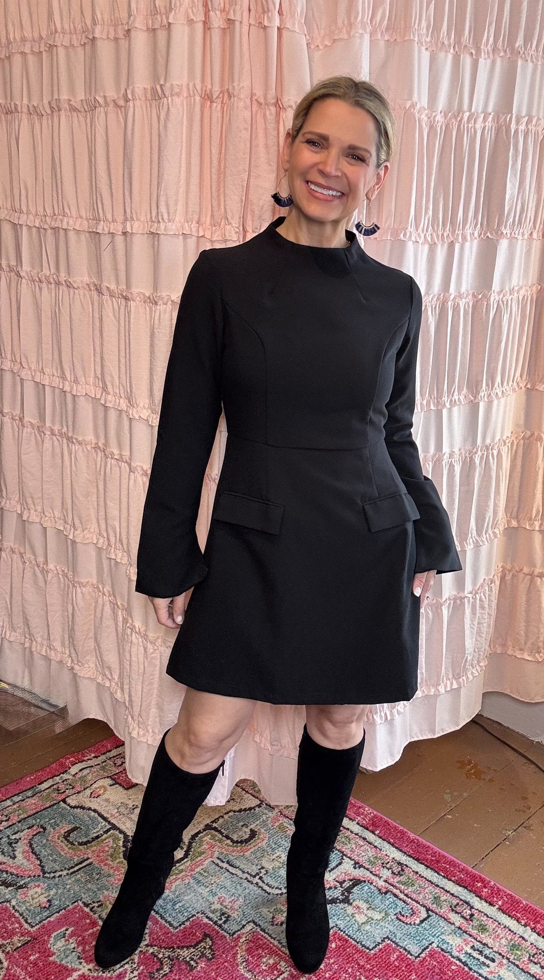 Black Fitted Bodice Long Sleeve Dress