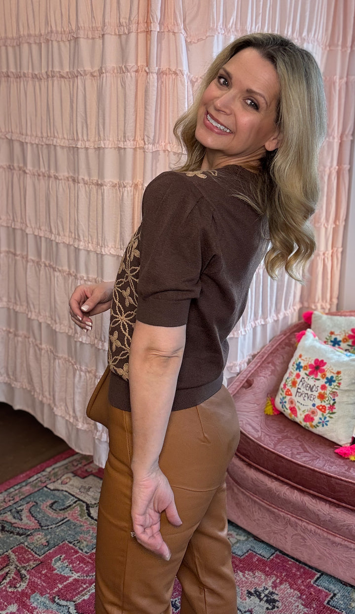 Brown Puff Sleeve Sweater Top