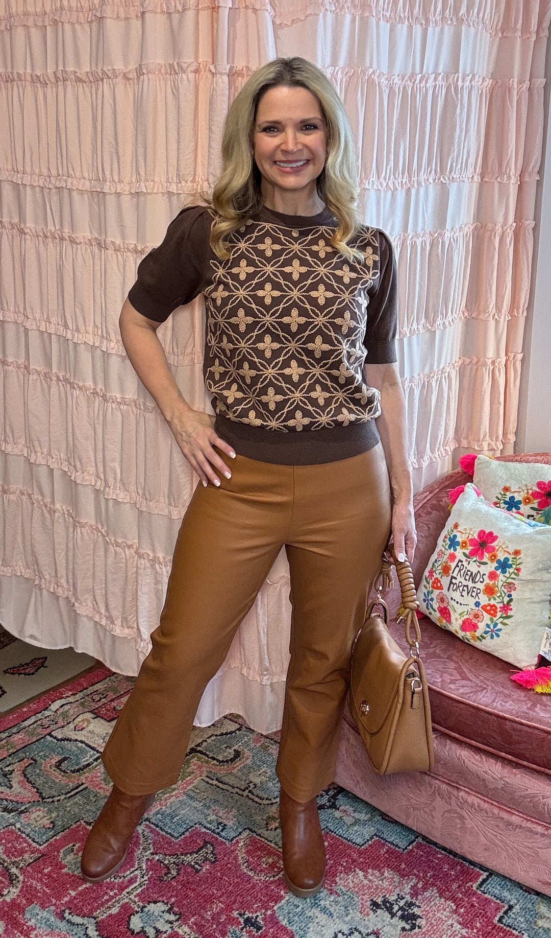 Brown Puff Sleeve Sweater Top