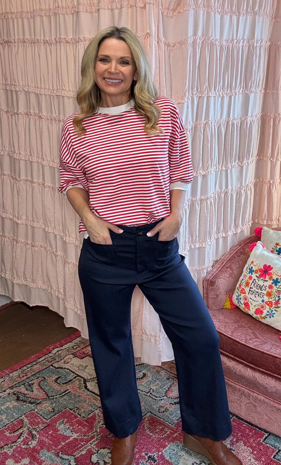 Striped Short Sleeve Crew Neckline Top