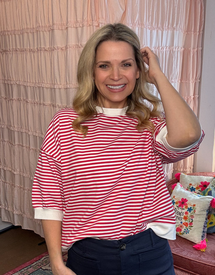 Striped Short Sleeve Crew Neckline Top