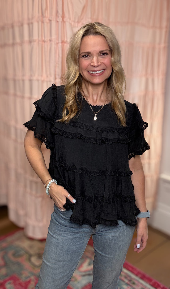 Ruffle Lace Trim Swing Top