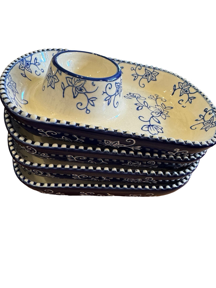Set of 4 Snack Trays Blue/White