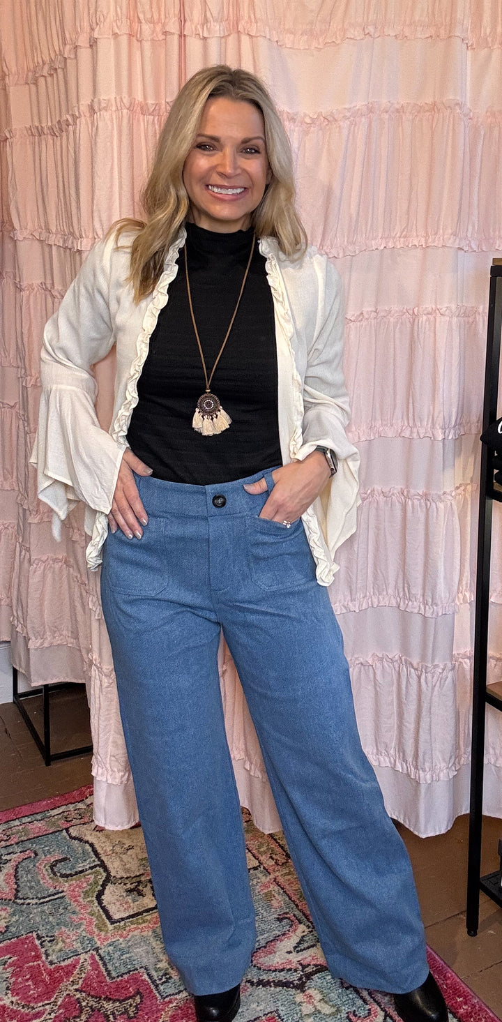 Denim Color Wide Leg Pants