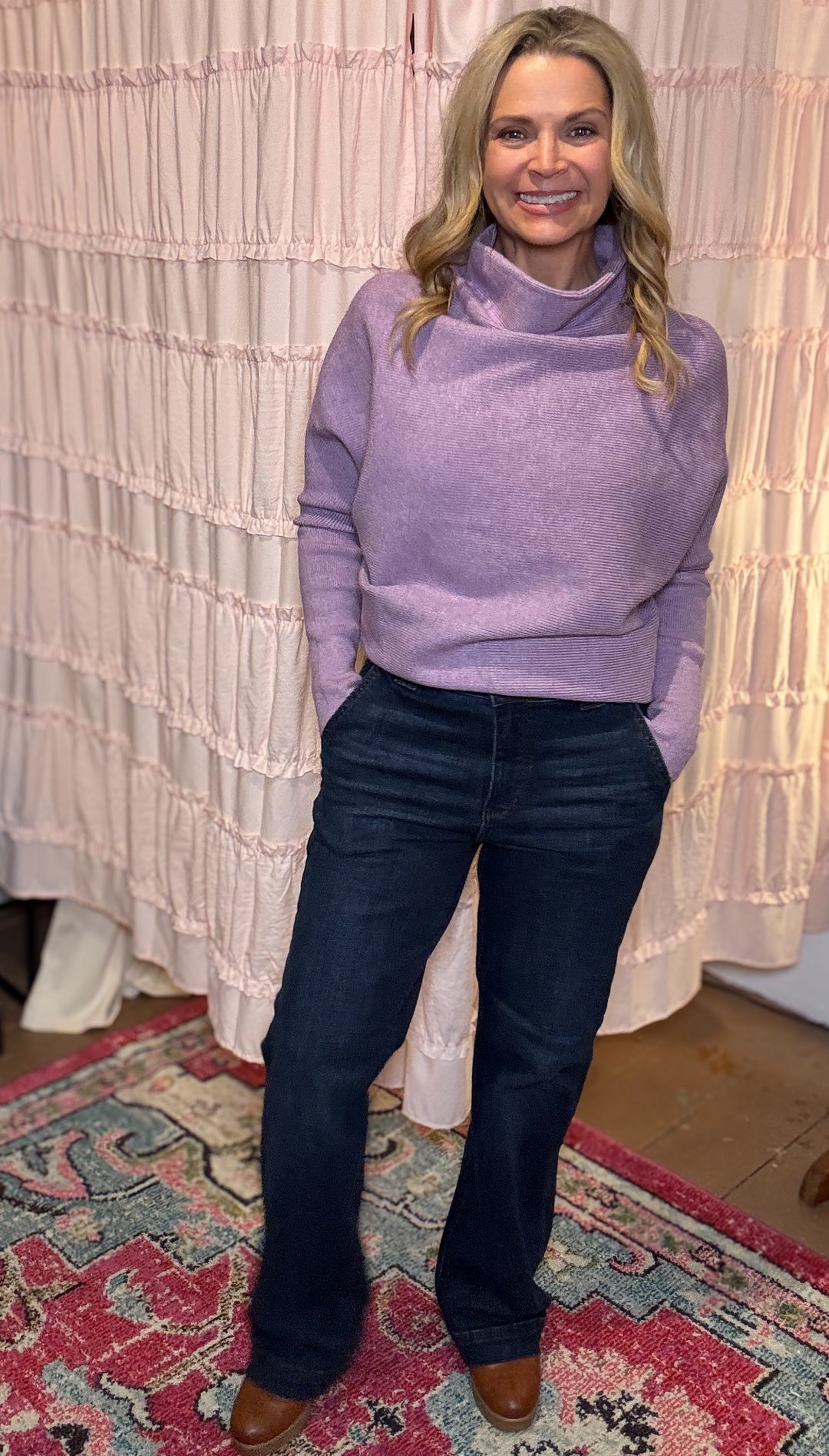 Judy Blue Petite HW Double Button Wide Leg Dark