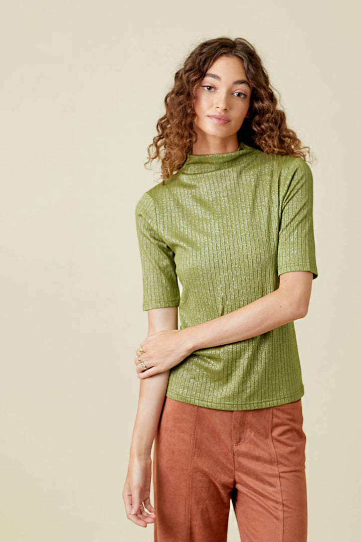 Shiny Mock Neck Top