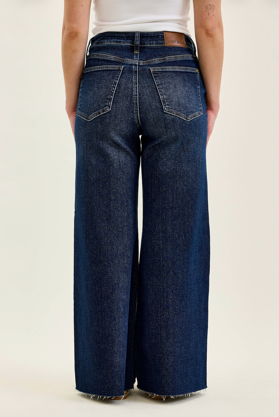 Judy Blue Dark Wide Leg Raw Hem Jeans