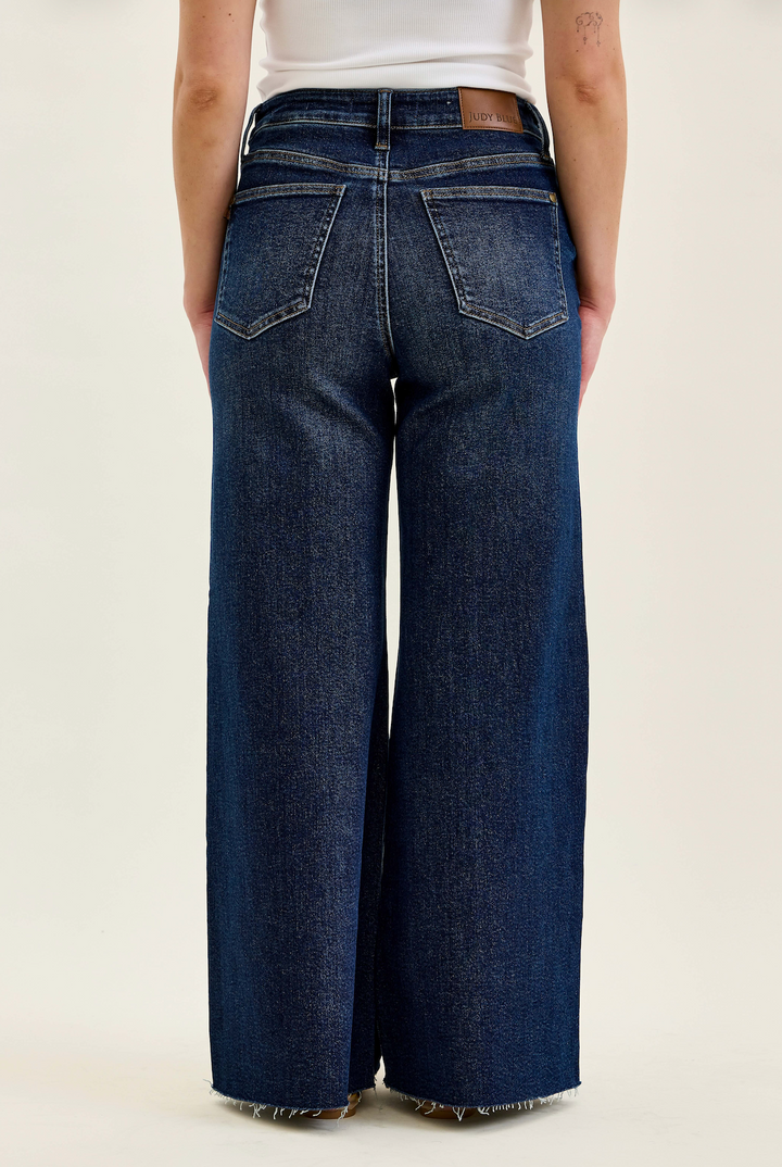 Judy Blue Dark Wide Leg Raw Hem Jeans