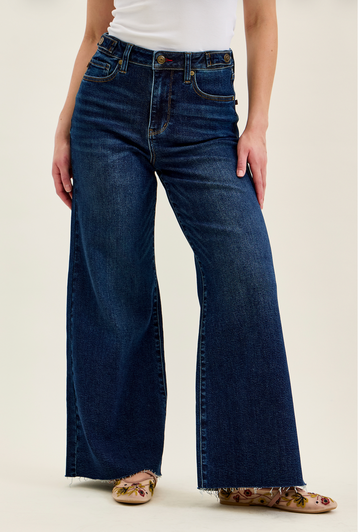 Judy Blue Dark Wide Leg Raw Hem Jeans