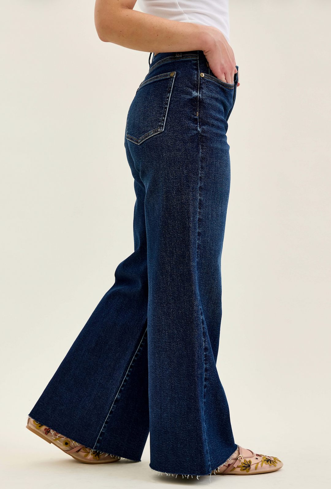 Judy Blue Dark Wide Leg Raw Hem Jeans