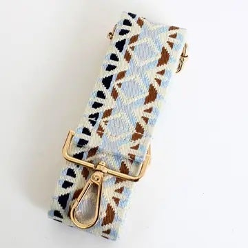 Boho guitar strap blue/tan