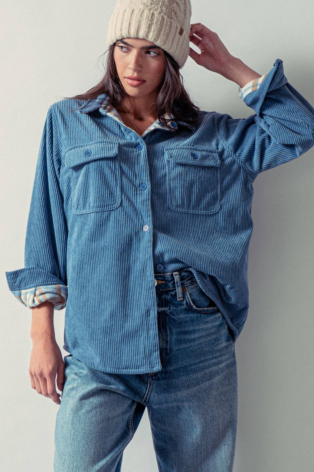 Plaid Flannel/Corduroy Reversible Shacket