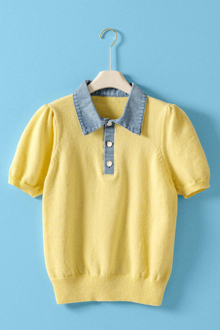 Contrast Denim Collar Knit Sweater Top