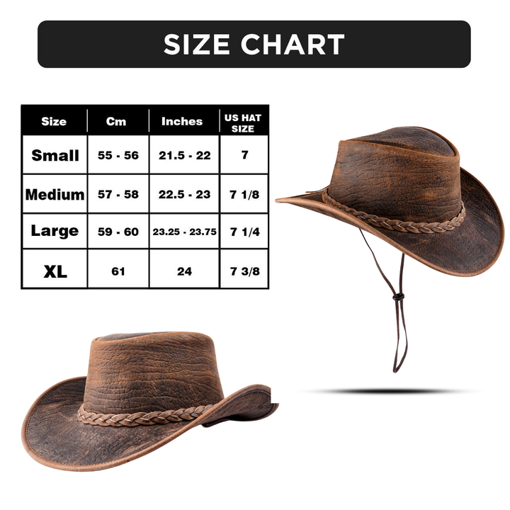 Brown Worn Leather Outback Cowboy Hat