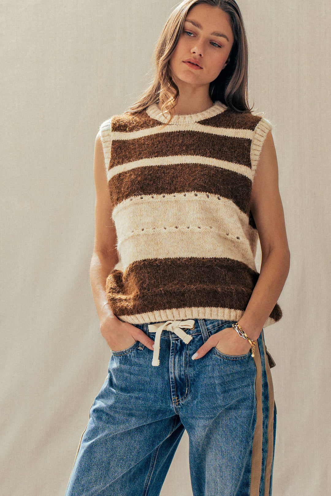 Striped Boho Knit Sweater Vest