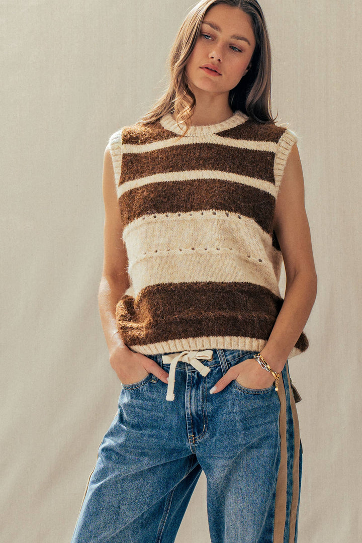 Striped Boho Knit Sweater Vest