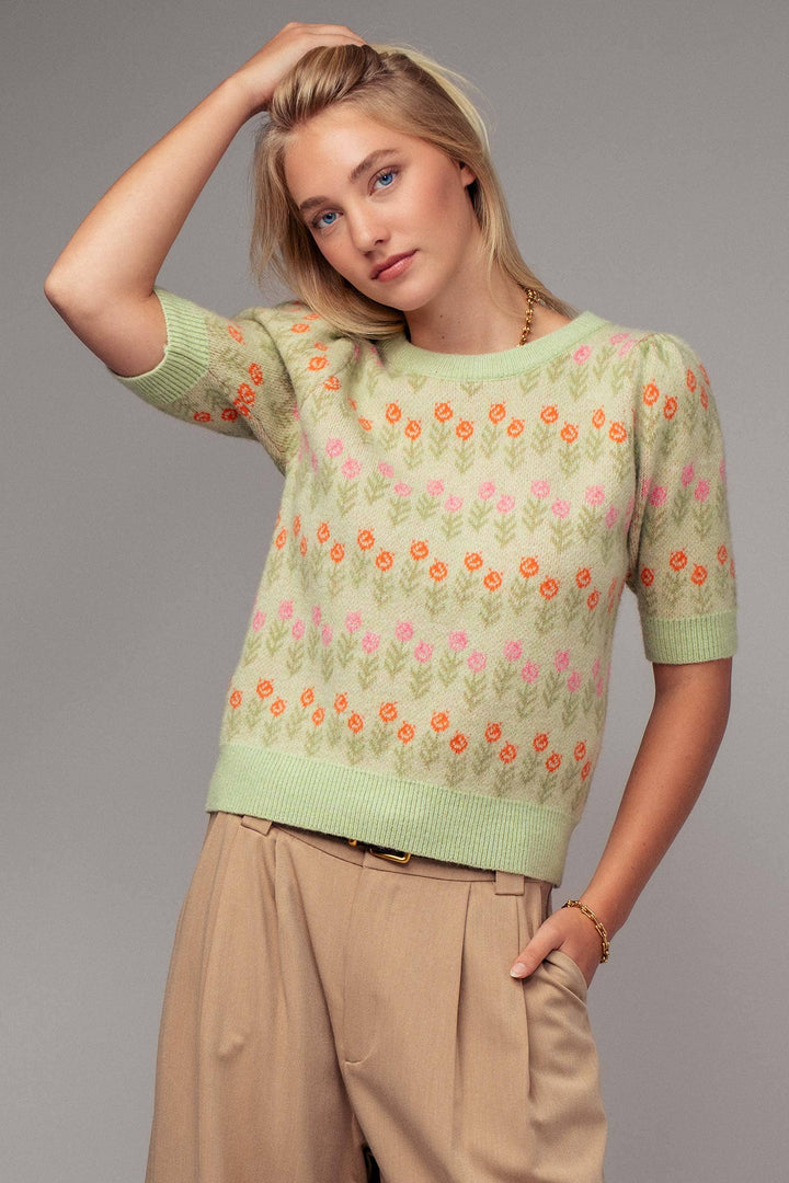 Floral Print Crew Neck Knit Sweater