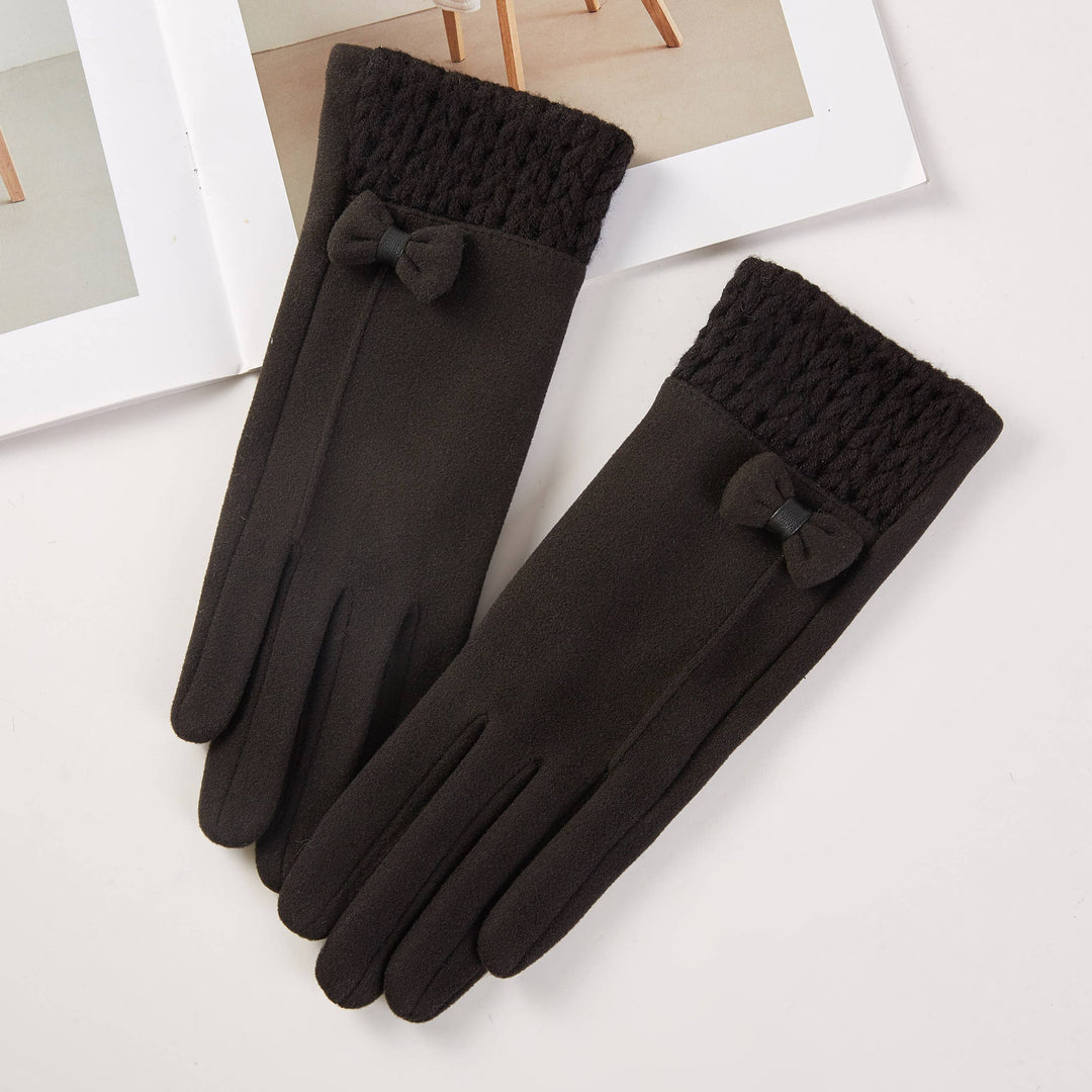 Gloves Cable Knit Textured Block Cuff with Bow