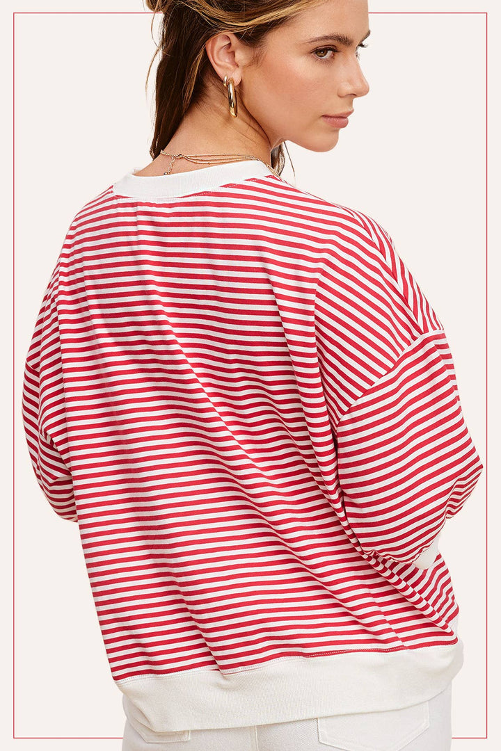 Striped Short Sleeve Crew Neckline Top