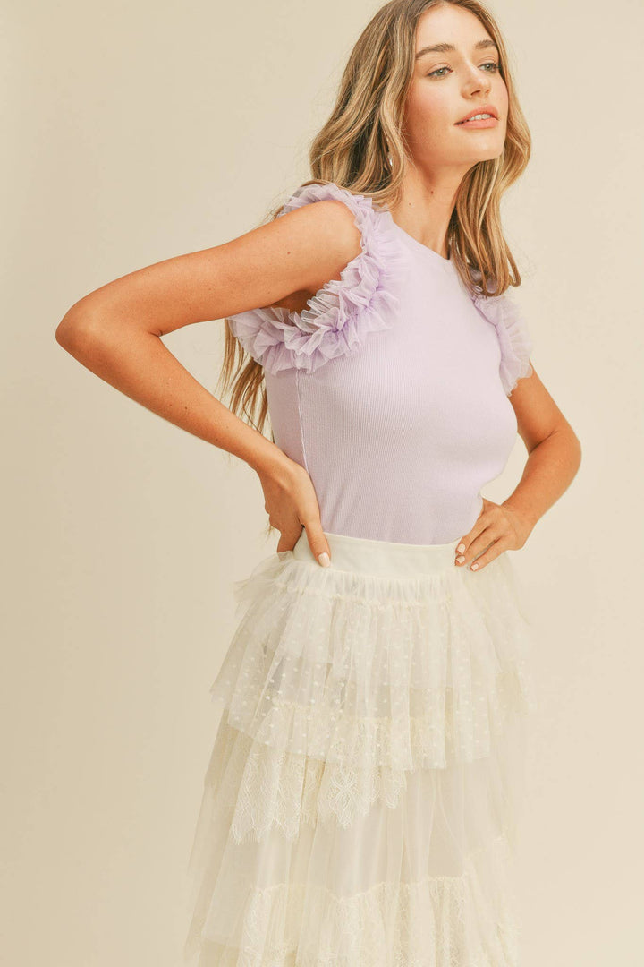 Lavender Sleeveless Ruffle Rib Top