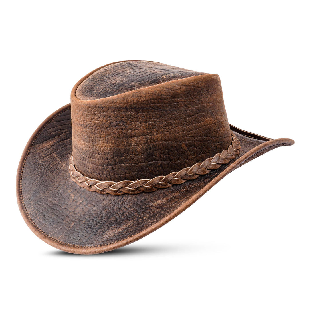 Brown Worn Leather Outback Cowboy Hat