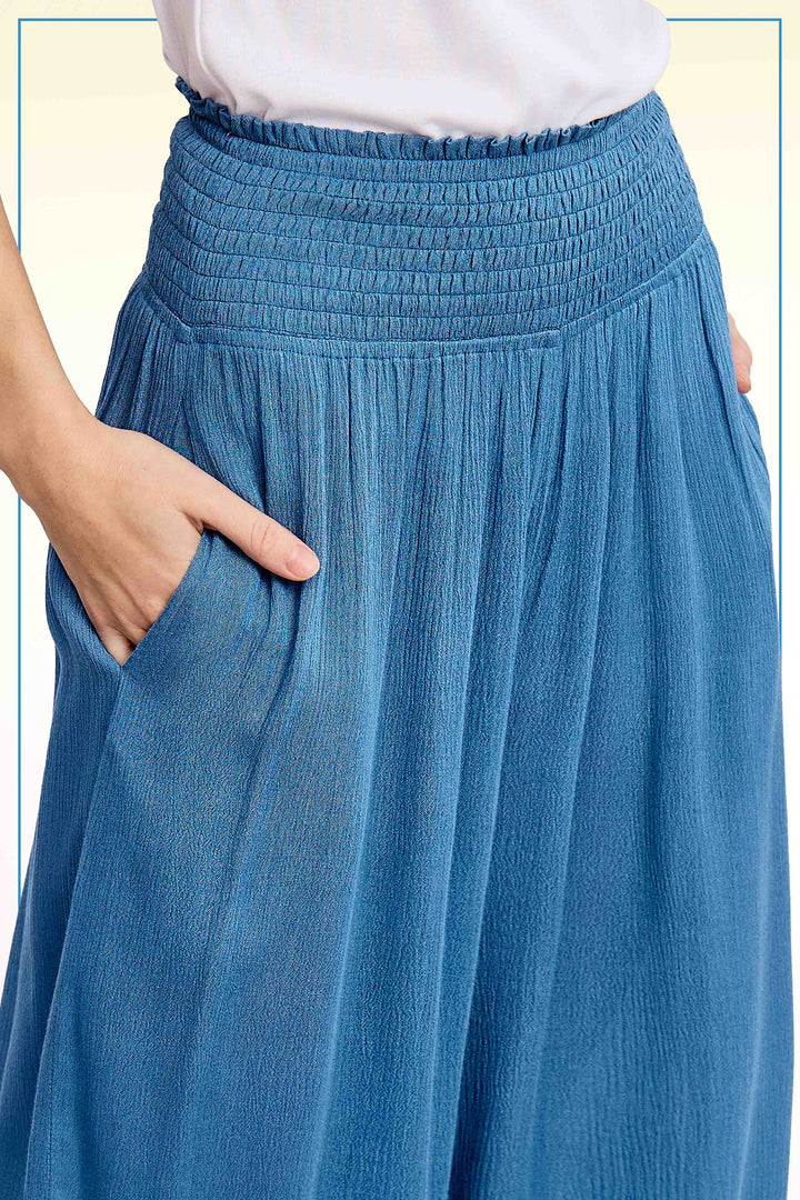 Wide Leg Smocked Elastic Waist Pants With Pockets
