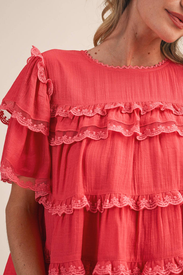 Ruffle Lace Trim Swing Top