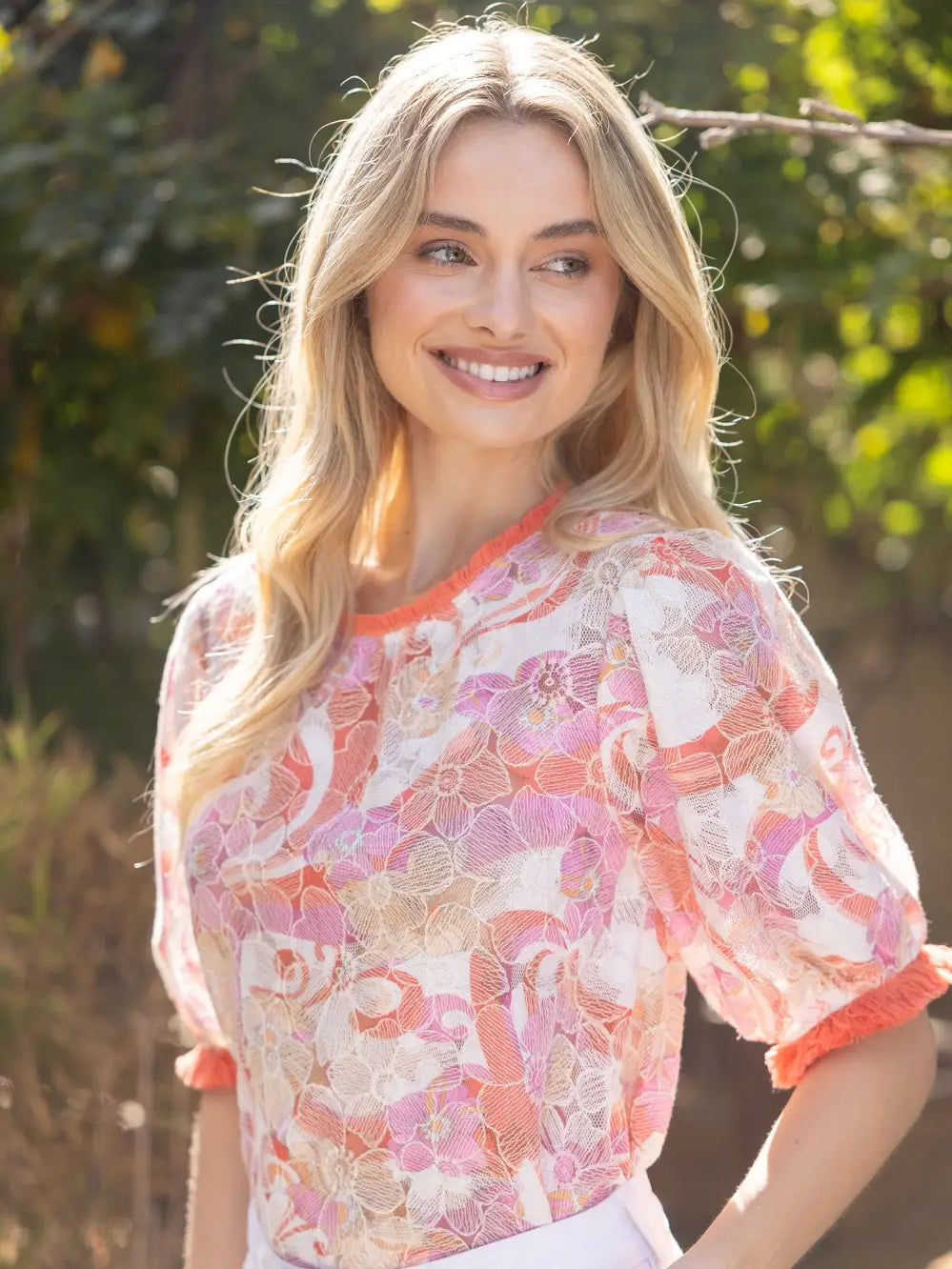 Voy Apricot Lace Fringe Top