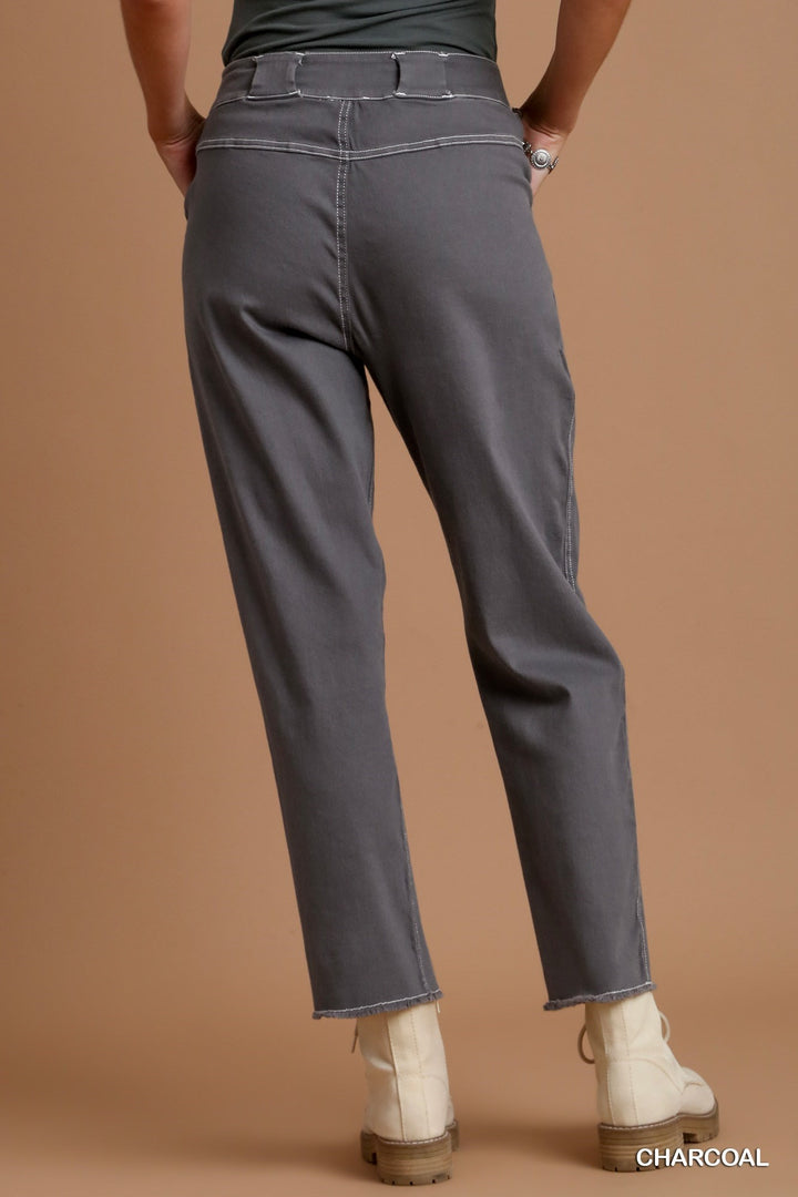 Twill Contrast-Trim Pants with Side Pockets