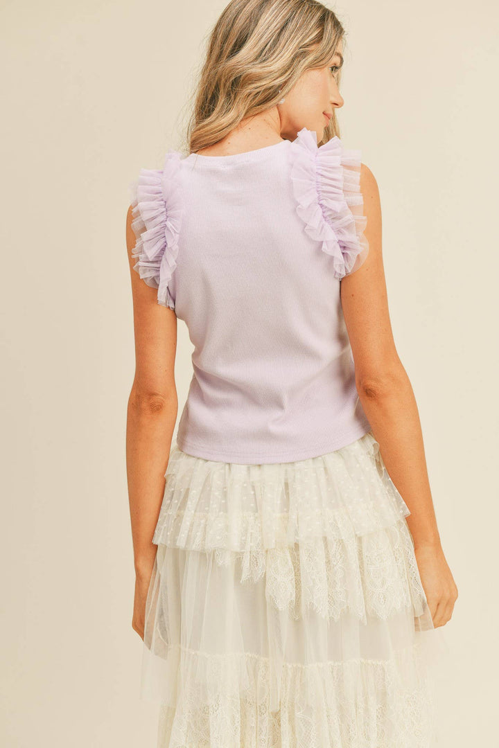 Lavender Sleeveless Ruffle Rib Top