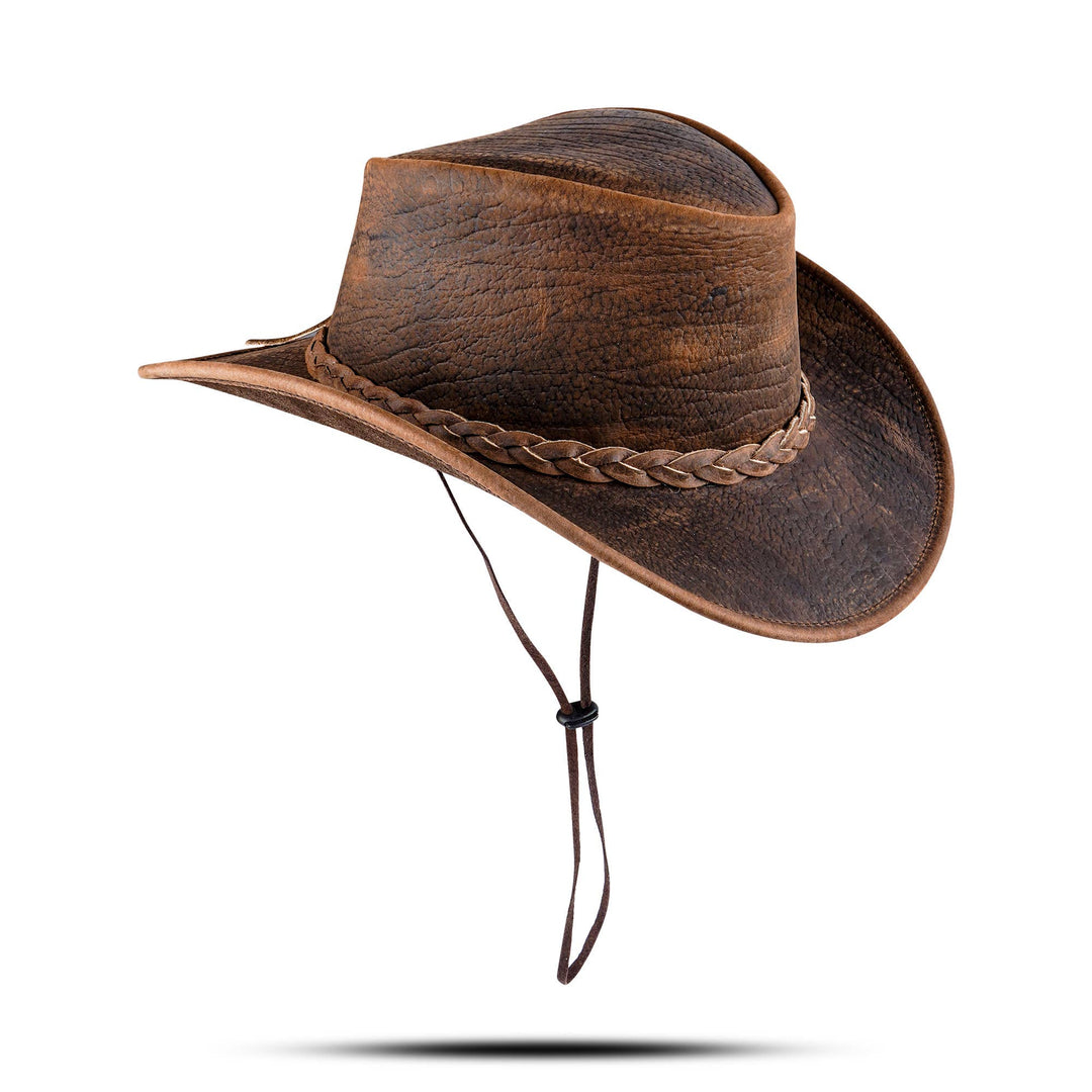 Brown Worn Leather Outback Cowboy Hat