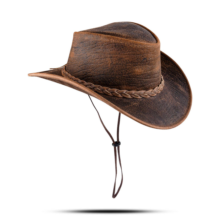 Brown Worn Leather Outback Cowboy Hat