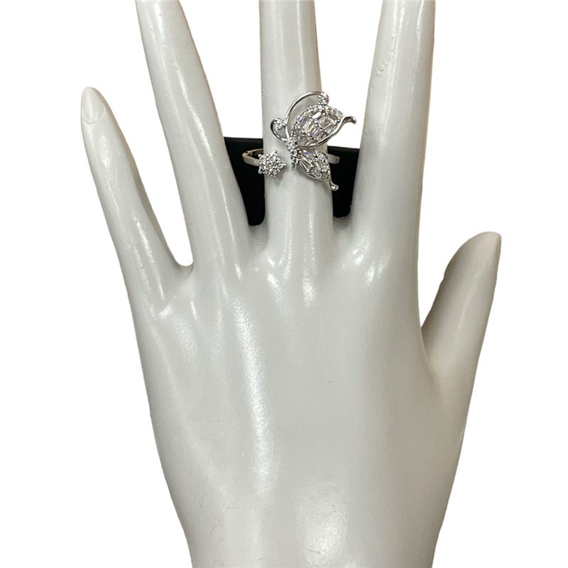 Ring butterfly rhinestone silver