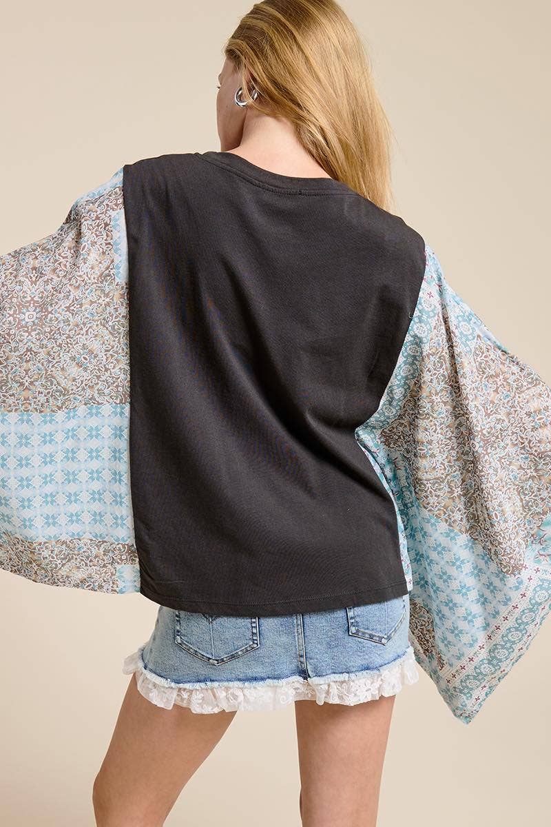 Free Bird America Graphic Sheer Boho Kaftan Top