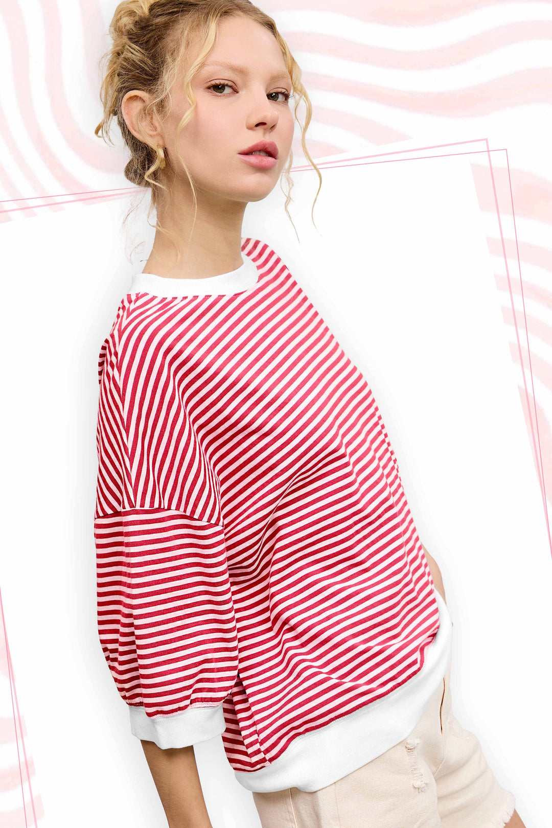 Striped Short Sleeve Crew Neckline Top