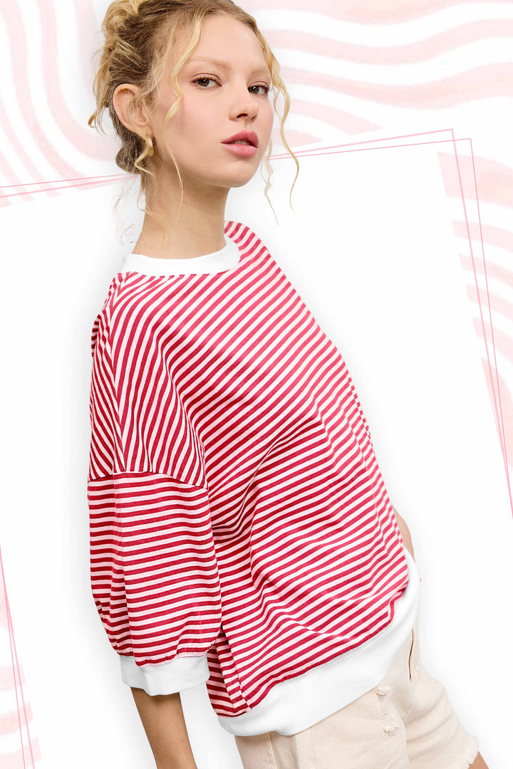 Striped Short Sleeve Crew Neckline Top