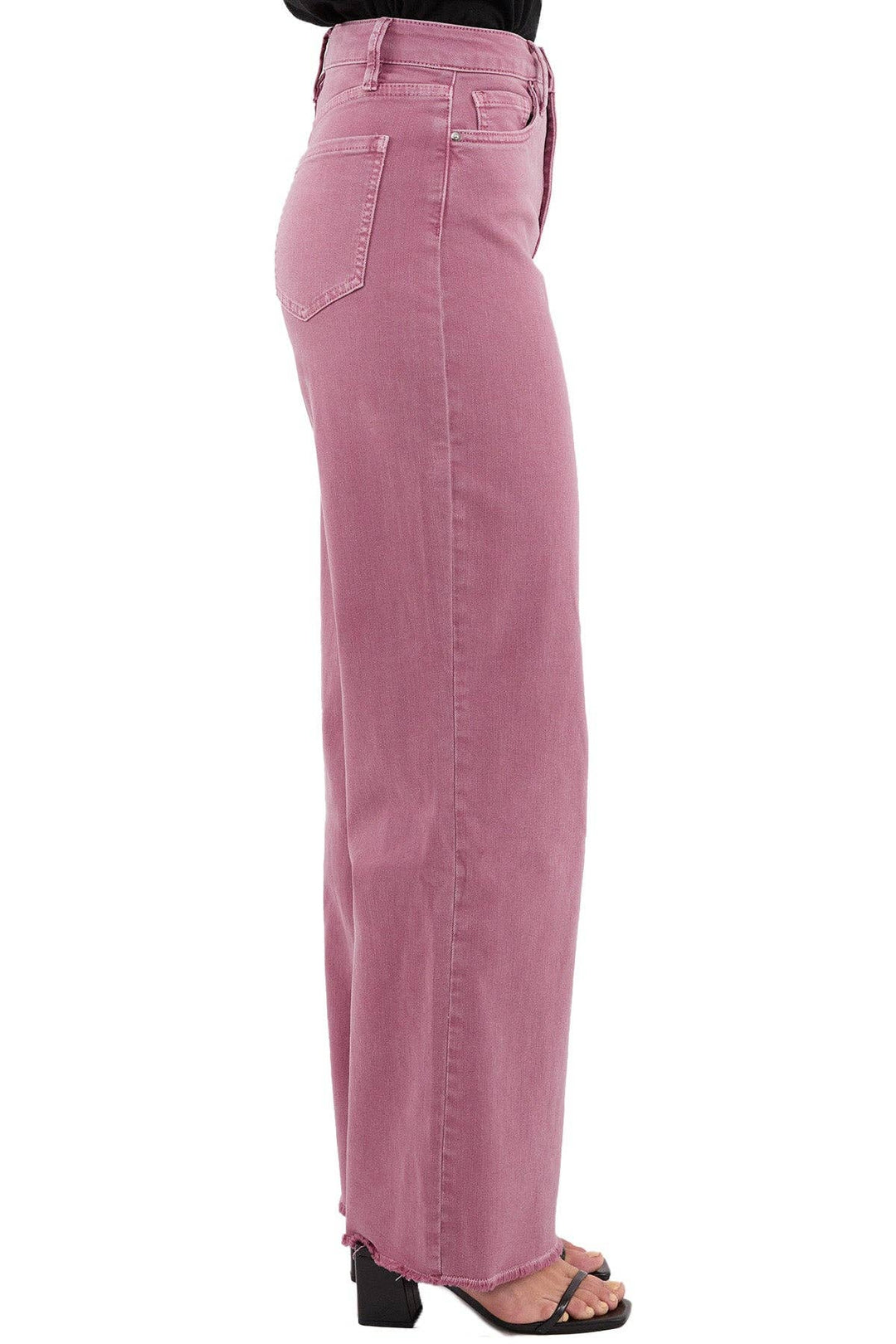 French Rose High Rise Frayed Wide Leg Pants