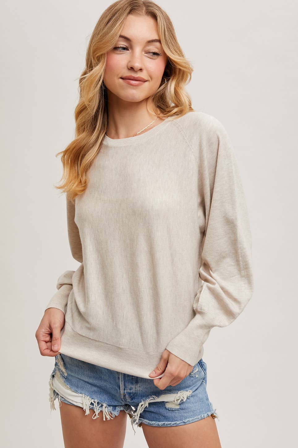 Oatmeal Lightweight Knit Sweater Pullover