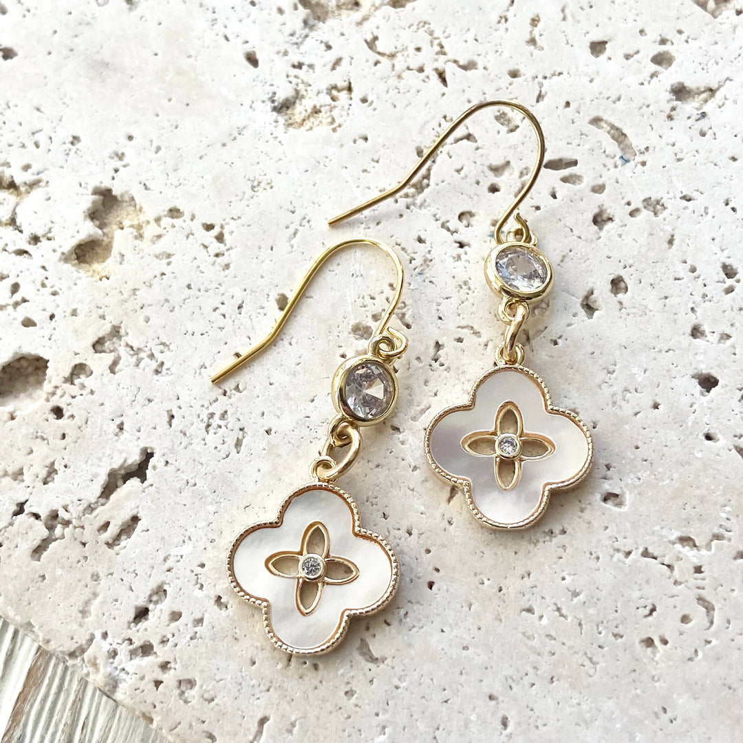 Clover Shell with Crystal Earrings