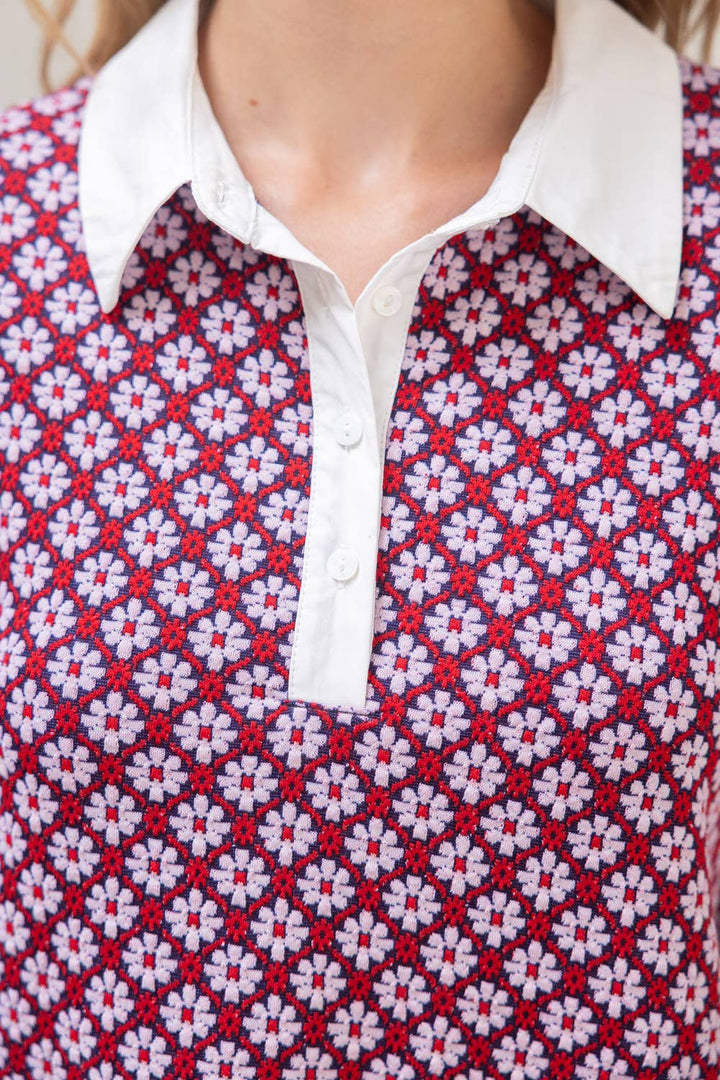 Collar Button Down Textured Floral Print Dress