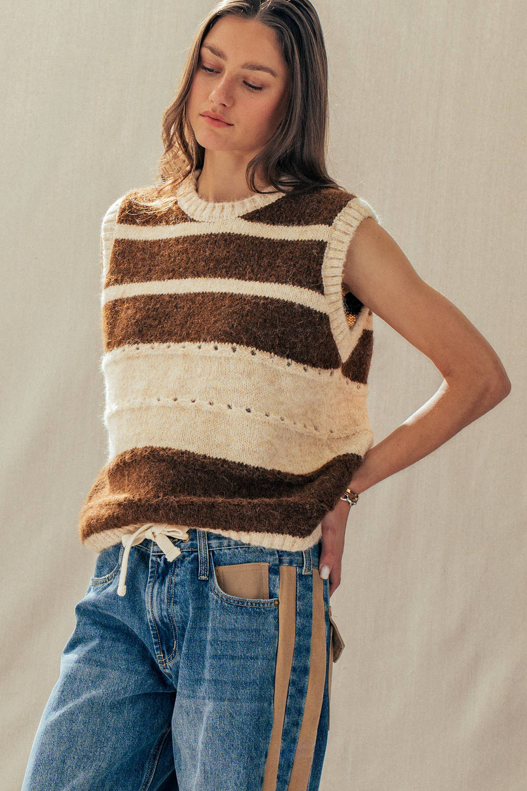 Striped Boho Knit Sweater Vest