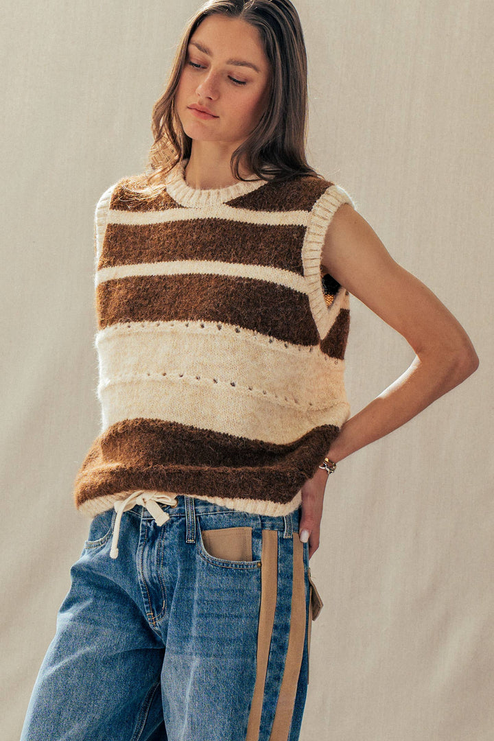 Striped Boho Knit Sweater Vest