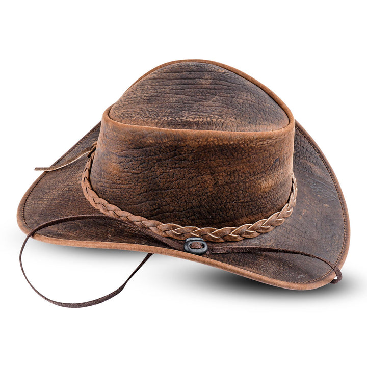 Brown Worn Leather Outback Cowboy Hat