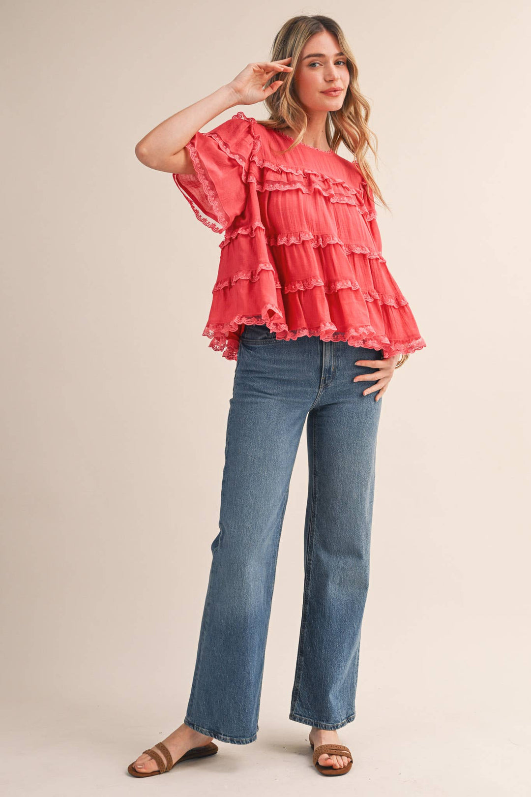 Ruffle Lace Trim Swing Top