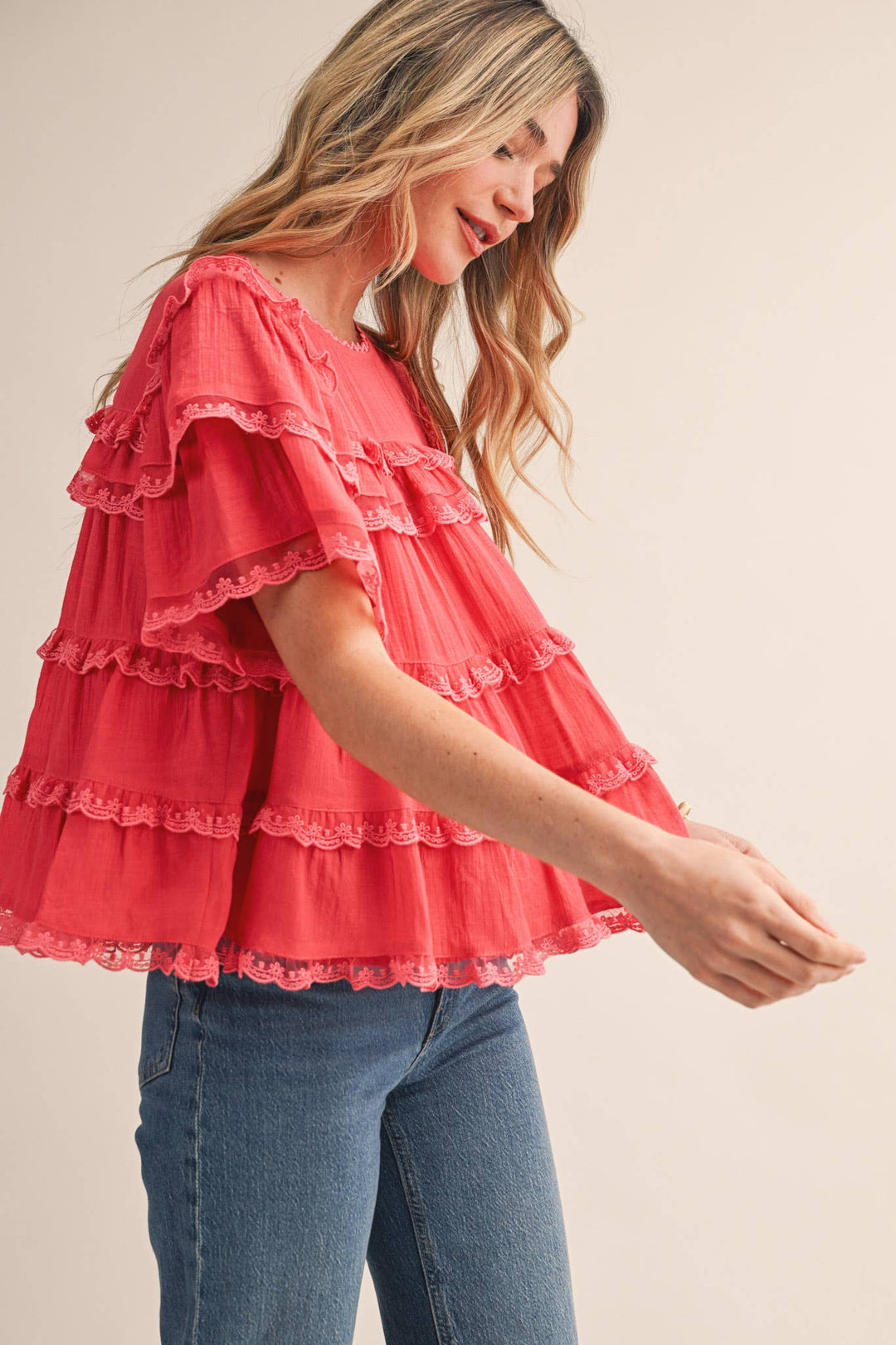 Ruffle Lace Trim Swing Top