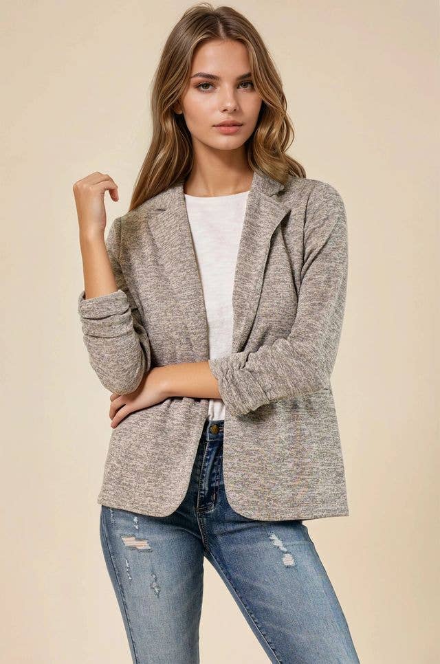 Knit Blazer with Sleeve Shirring