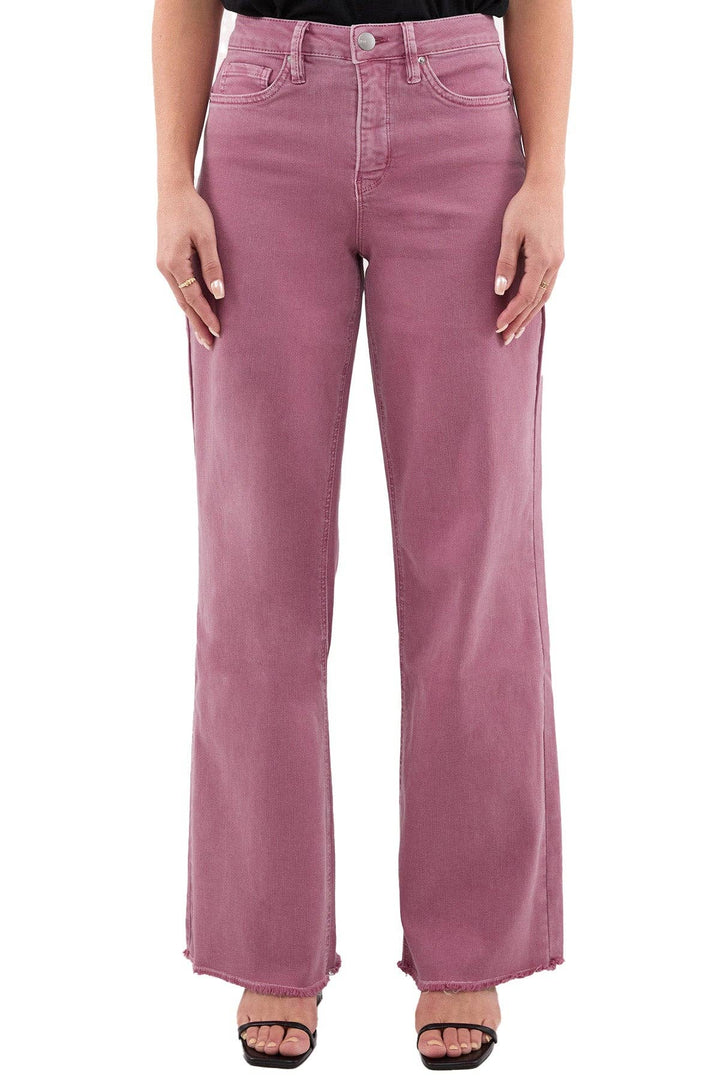 French Rose High Rise Frayed Wide Leg Pants