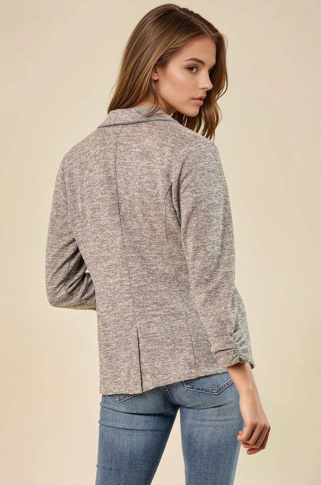 Knit Blazer with Sleeve Shirring