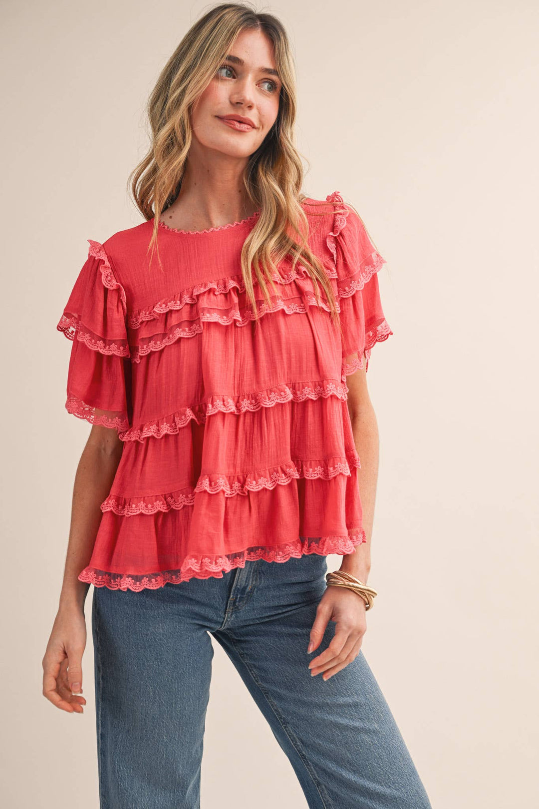 Ruffle Lace Trim Swing Top