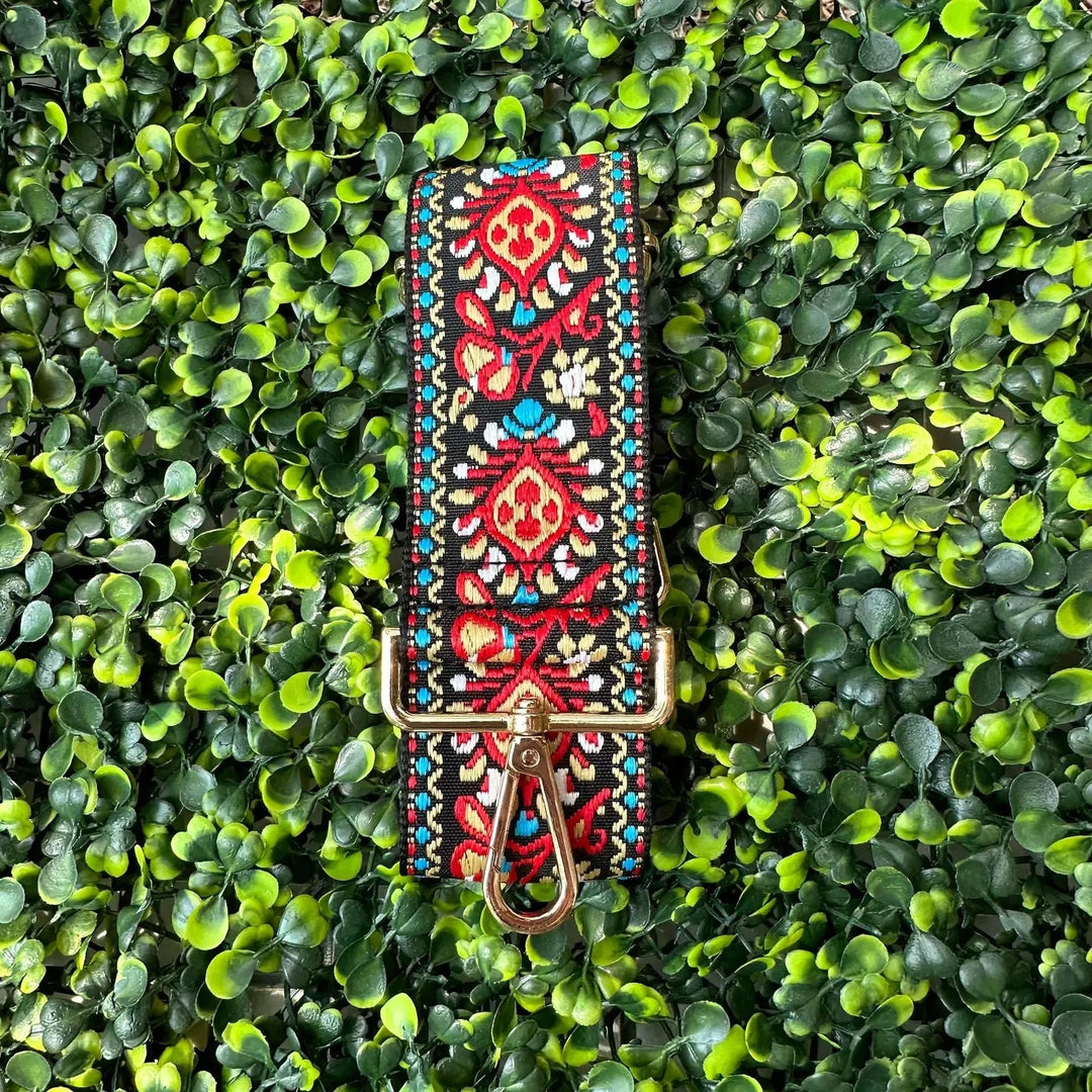 Boho guitar strap red/black